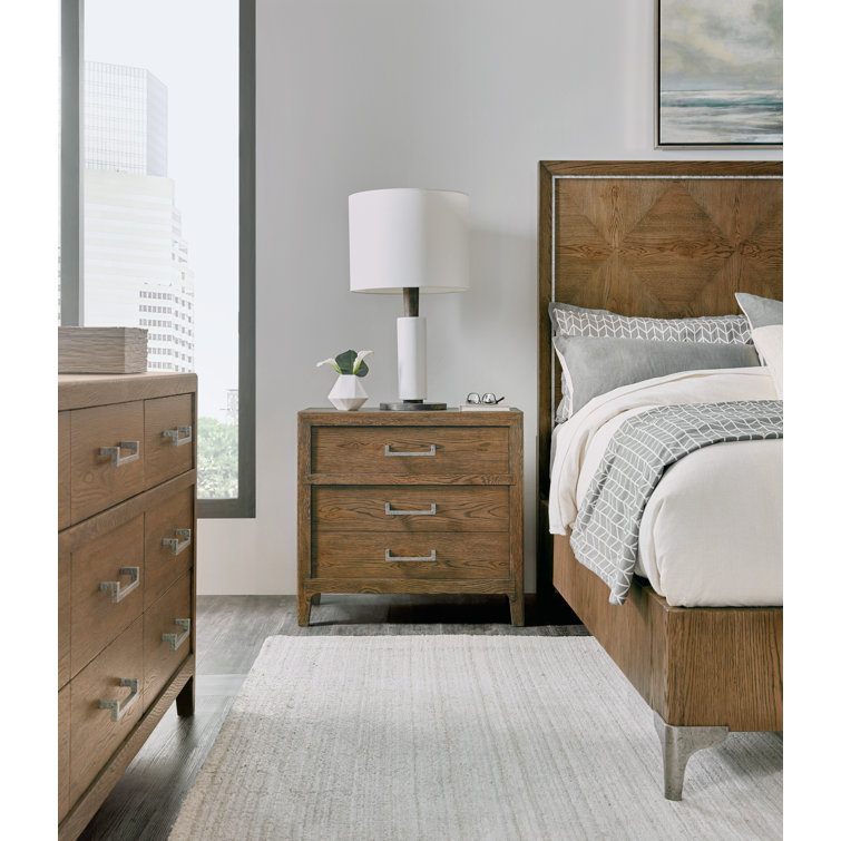 Sorrel Finish White Oak 3-Drawer Nightstand with USB Ports