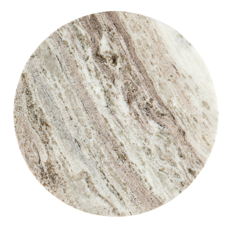 Round Travertine Stone and Metal End Table