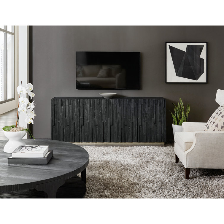 Black Pine Veneer Entertainment Console with Cabinet for 80-inch TV