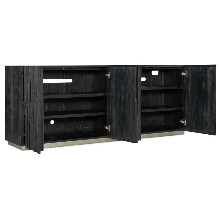 Black Pine Veneer Entertainment Console with Cabinet for 80-inch TV