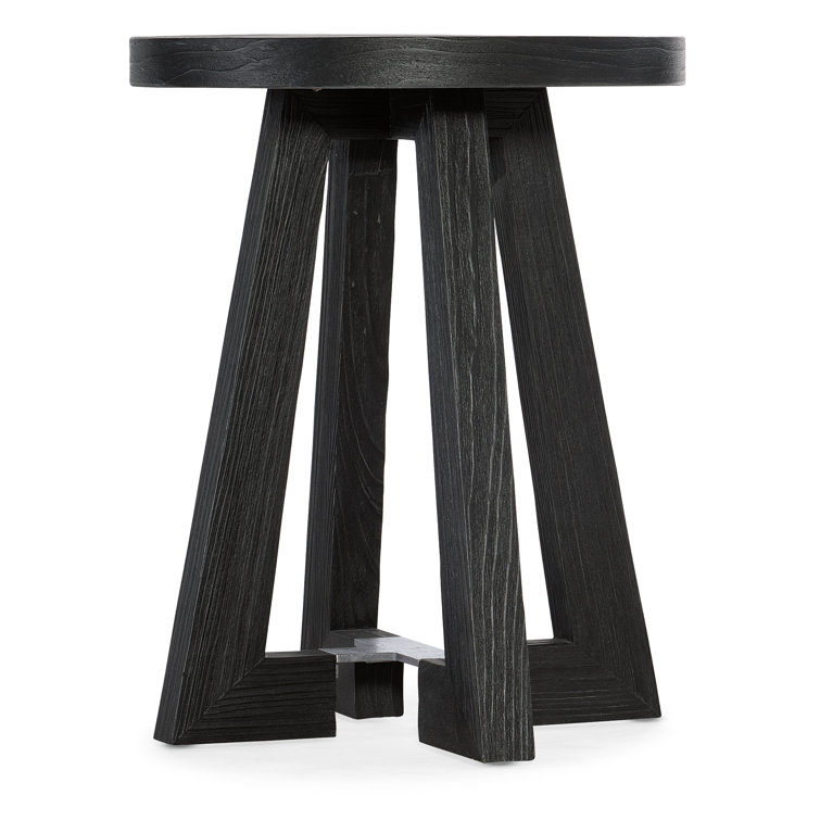 Charred Black Pine Veneer Round End Table with Metal Accent