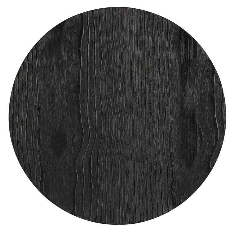 Charred Black Pine Veneer Round End Table with Metal Accent