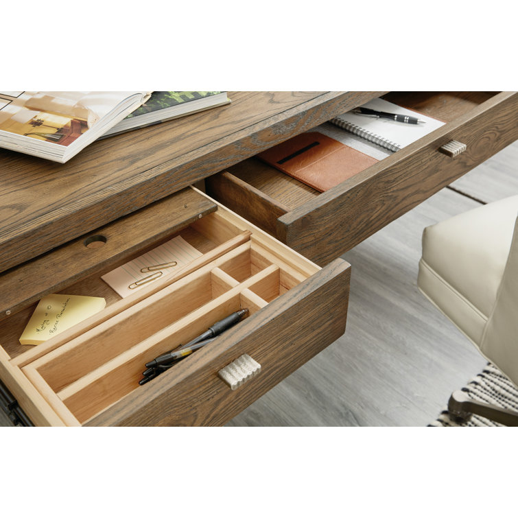 Sorrel Brown White Oak Writing Desk with Pewter Metal Base
