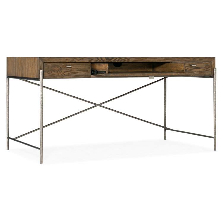 Sorrel Brown White Oak Writing Desk with Pewter Metal Base