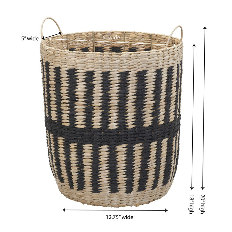 Natural and Black Seagrass Woven Storage Basket with Handles