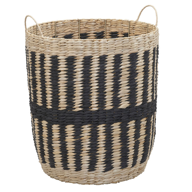 Natural and Black Seagrass Woven Storage Basket with Handles