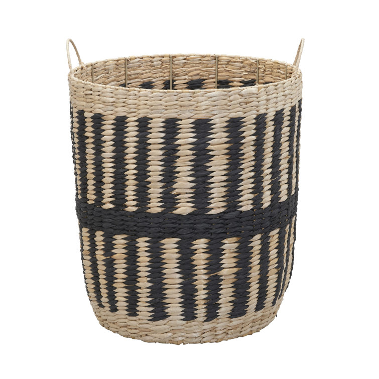 Natural and Black Seagrass Woven Storage Basket with Handles