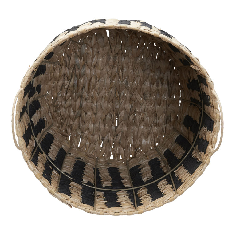 Natural and Black Seagrass Woven Storage Basket with Handles