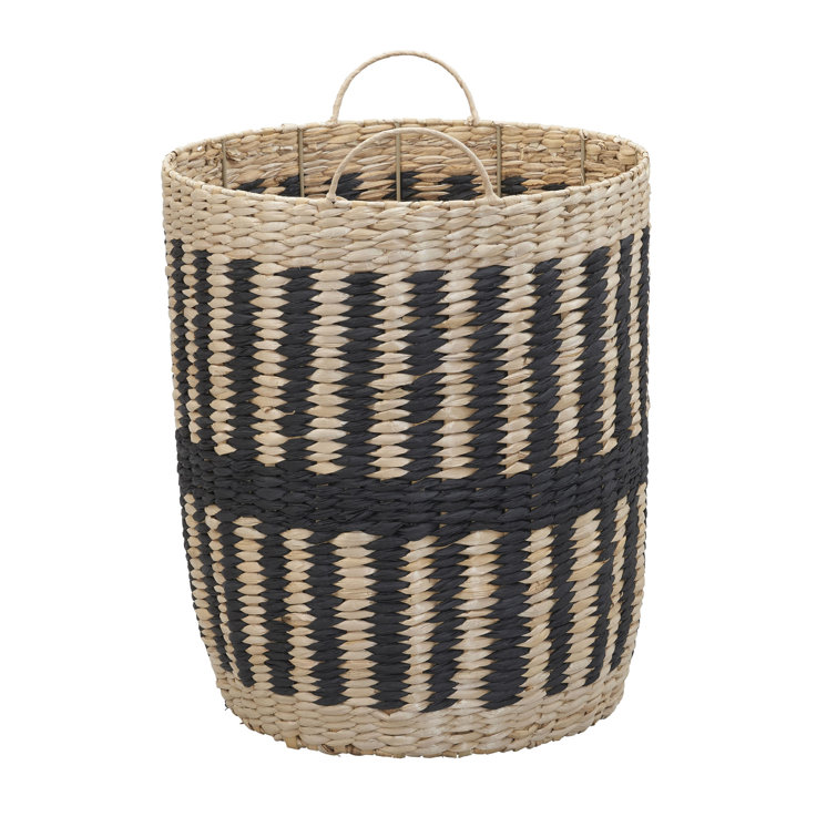 Natural and Black Seagrass Woven Storage Basket with Handles