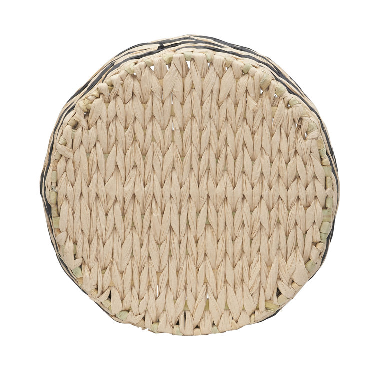 Natural and Black Round Wicker Storage Basket with Metal Frame