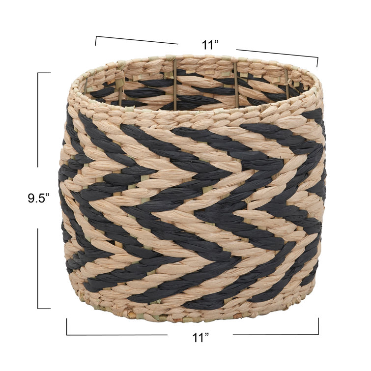 Natural and Black Round Wicker Storage Basket with Metal Frame