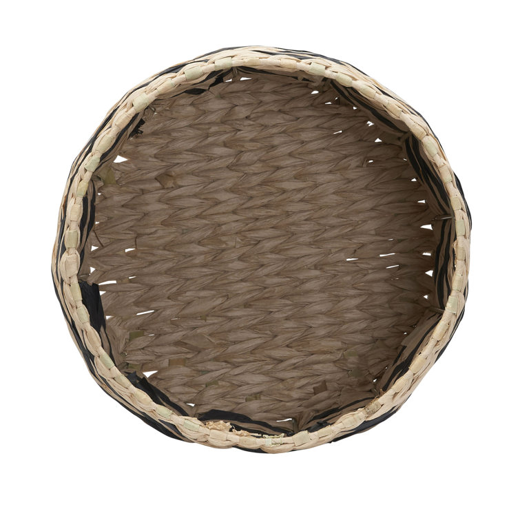 Natural and Black Round Wicker Storage Basket with Metal Frame