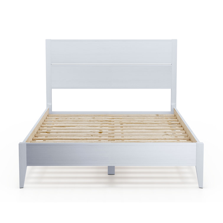 Queen Brushed Walnut Pine Wood Platform Bed with Headboard and Drawer