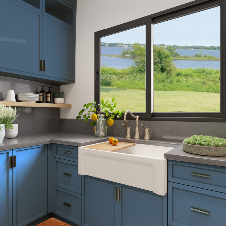 Cape 33'' White Fireclay Farmhouse Kitchen Sink with Cutting Board