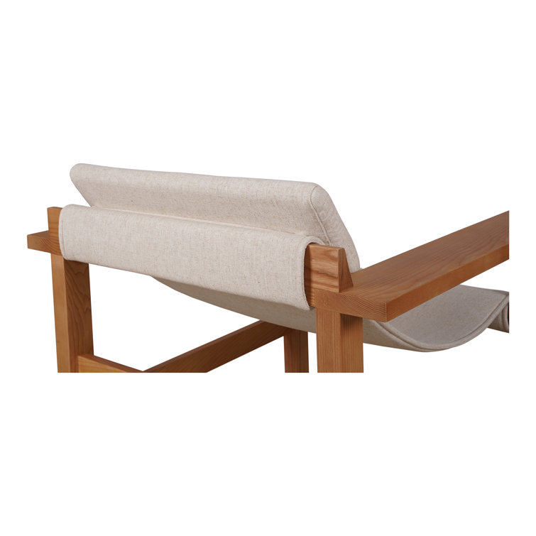 Sustainably Sourced Beige Linen & Wood Lounge Chair