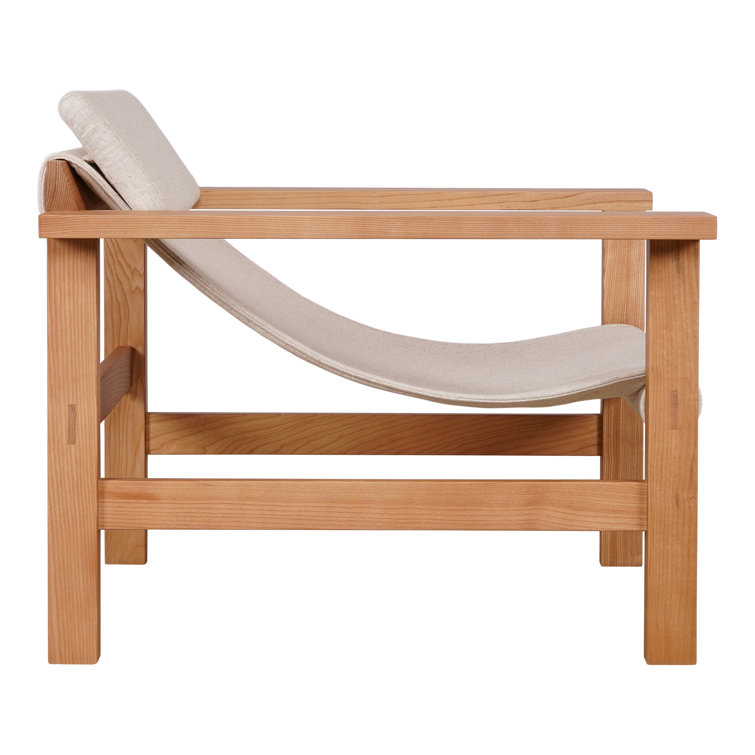 Sustainably Sourced Beige Linen & Wood Lounge Chair