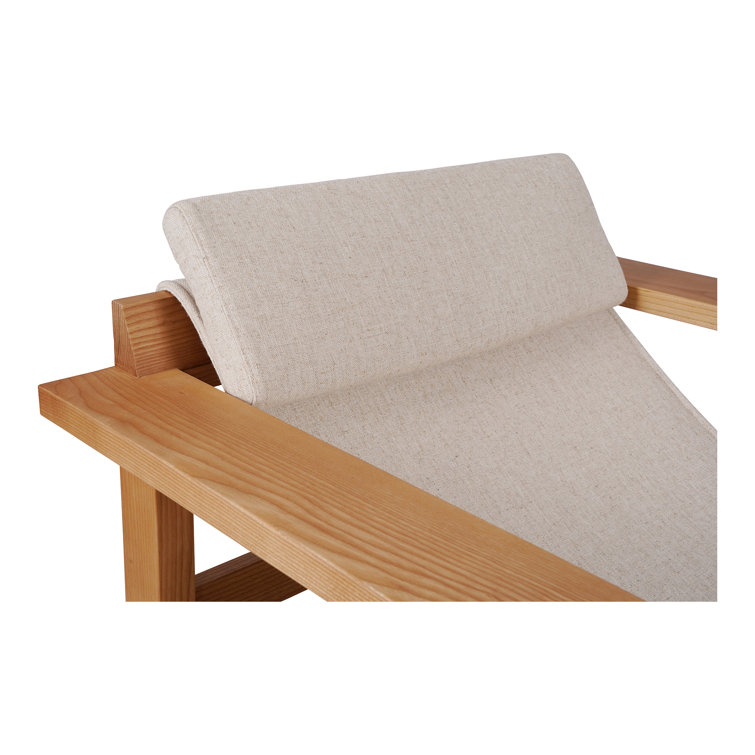 Sustainably Sourced Beige Linen & Wood Lounge Chair