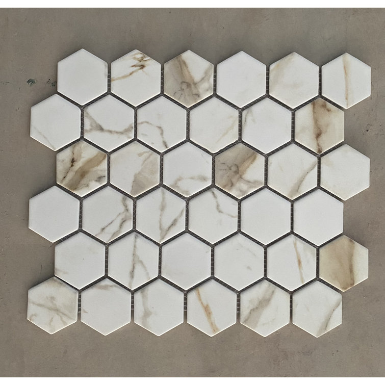 Calacatta Gold Hexagonal Porcelain Mosaic Tile for Walls and Floors