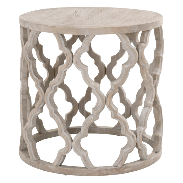 Large Round Brown Wood and Stone End Table