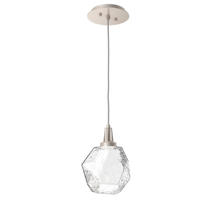 Gem 1-Light LED Geometric Pendant in Metallic Beige Silver with Clear Shade