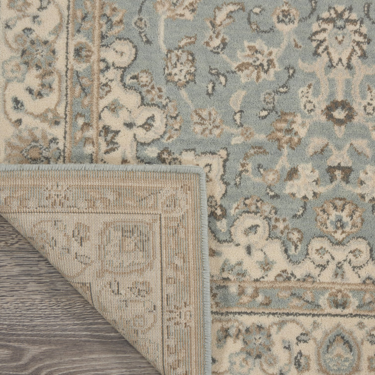 Aqua and Ivory Floral Elegance Wool Blend Area Rug, 5'6" x 8'3"