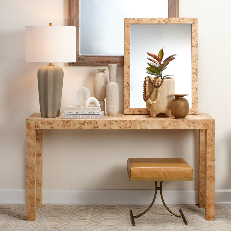 Natural Burl Wood Veneer Console Table, 60"