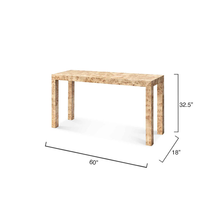 Natural Burl Wood Veneer Console Table, 60"