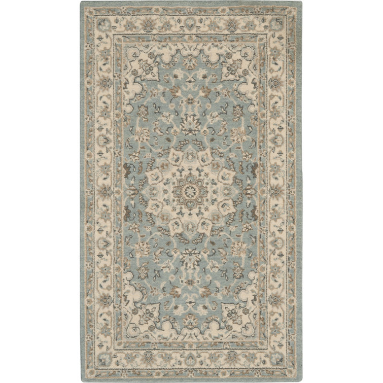 Aqua Ivory Elegance 2'6" x 4'3" Hand-Knotted Wool Blend Area Rug