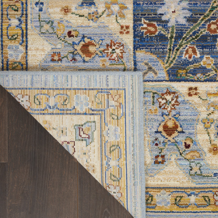 Elegant Medallion Light Blue Wool Blend Rectangular Rug 8'6" x 11'6"