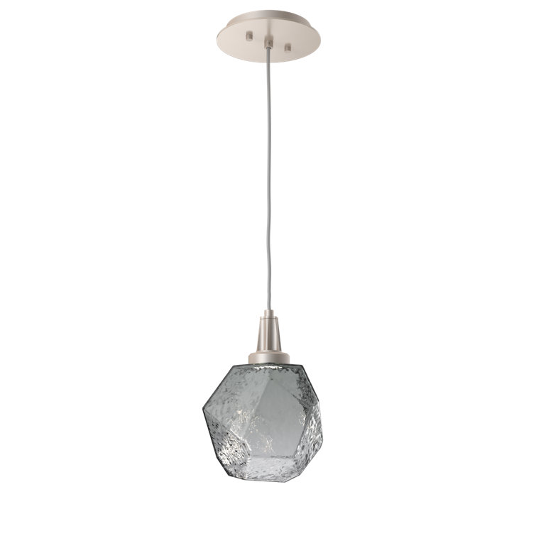 Gem LED Geometric Pendant in Metallic Beige Silver with Smoke Shade