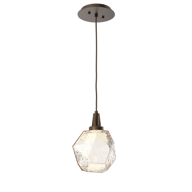 Amber Glass Gem LED Pendant in Flat Bronze