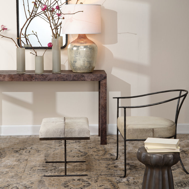 Gray Burl Wood Veneer Console Table, 60 Inch