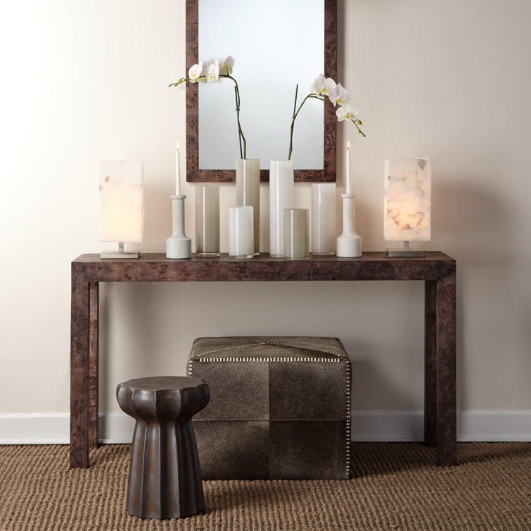 Gray Burl Wood Veneer Console Table, 60 Inch