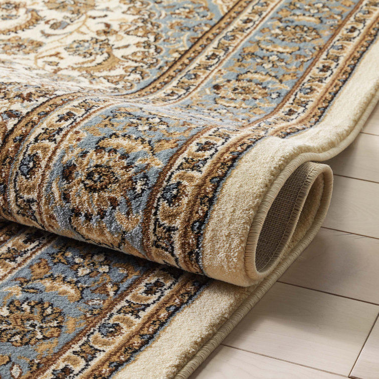 Ivory and Beige Medallion Synthetic Rectangular Rug