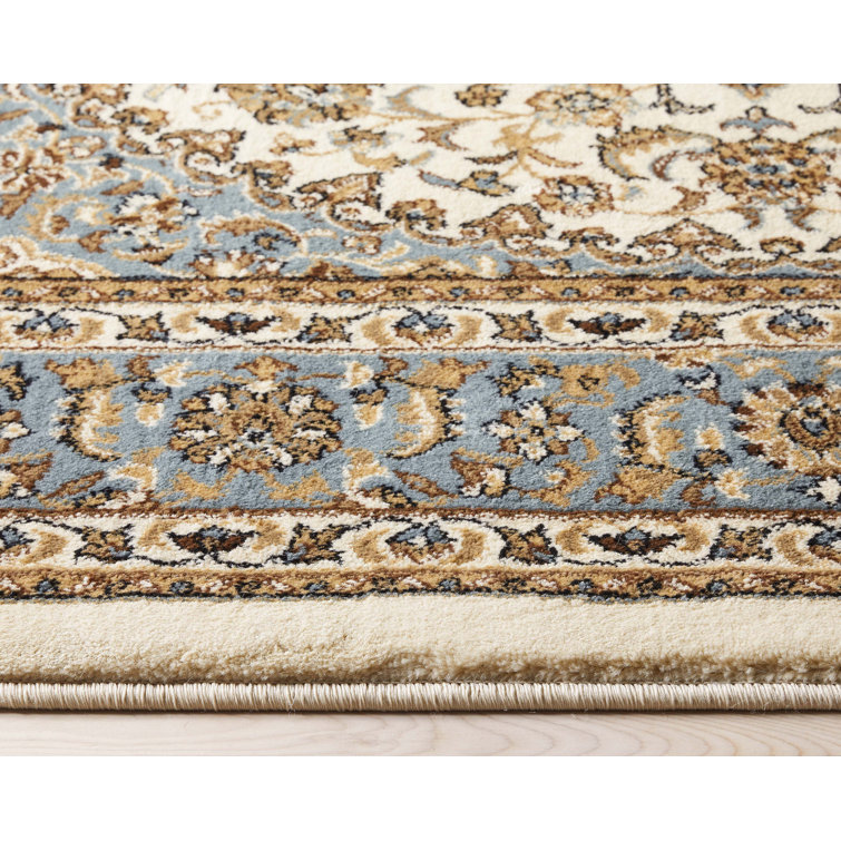 Ivory and Beige Medallion Synthetic Rectangular Rug