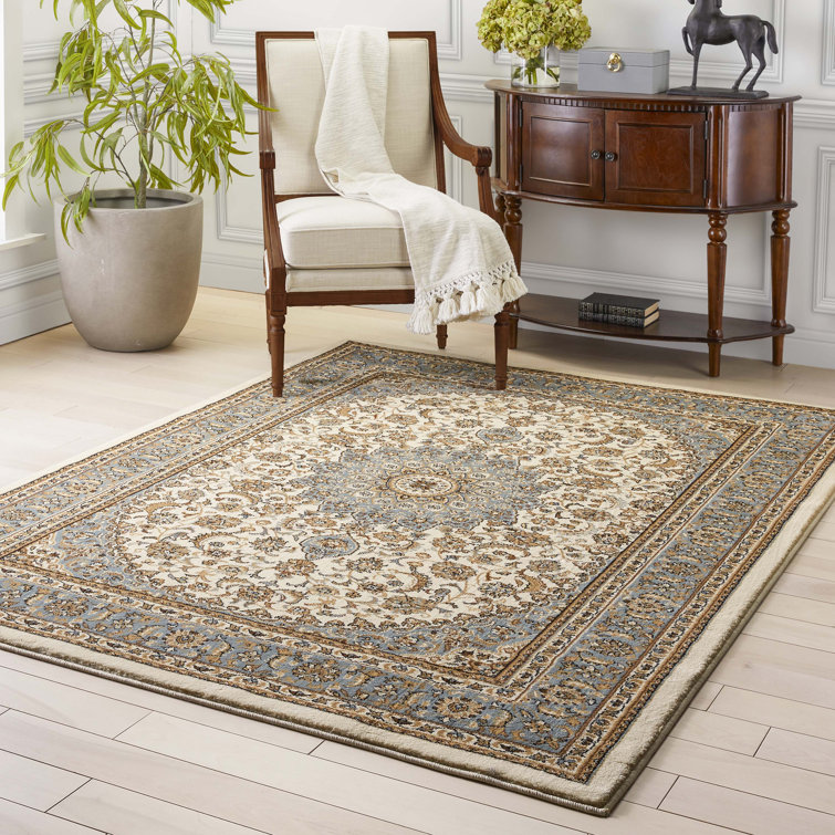 Ivory and Beige Medallion Synthetic Rectangular Rug