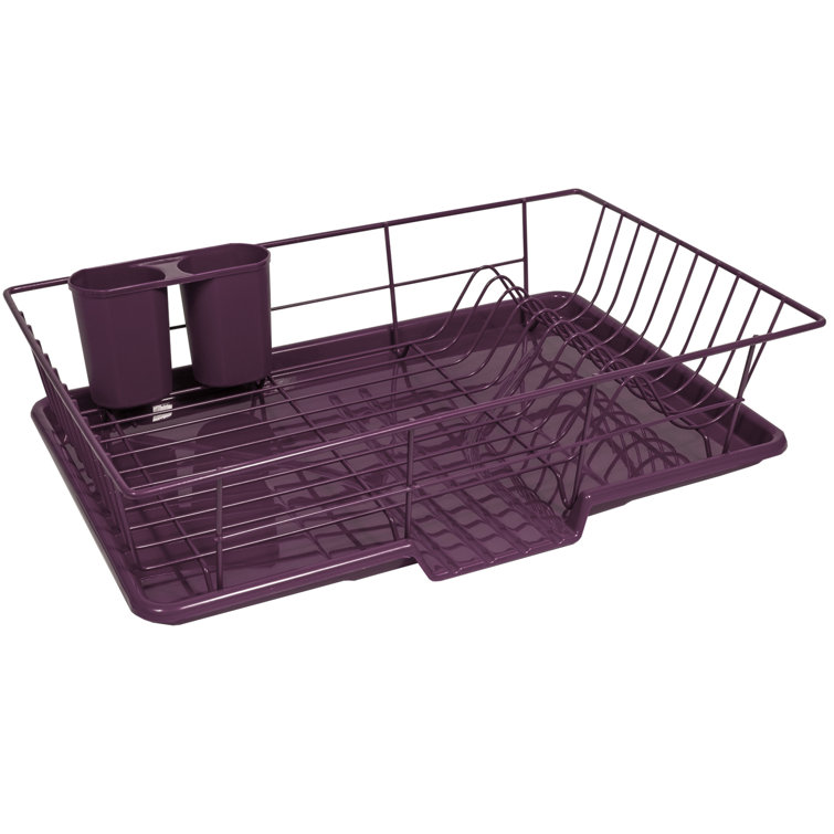 Eggplant Metal Foldable Dish Rack with Utensil Cup