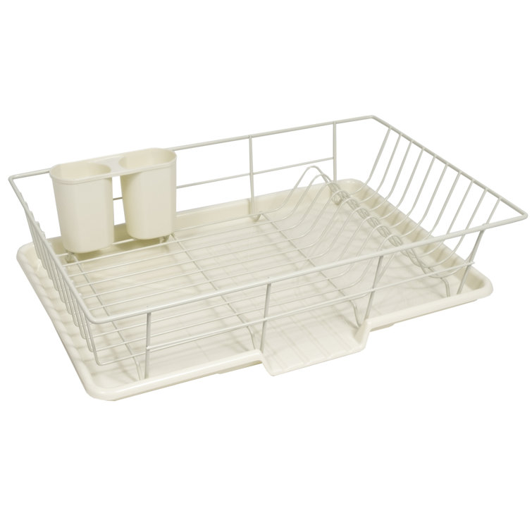 Ivory Metal 3-Piece Dish Drainer with Utensil Cup