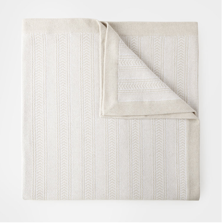 Queen Beige Cotton Linen Woven Throw Blanket