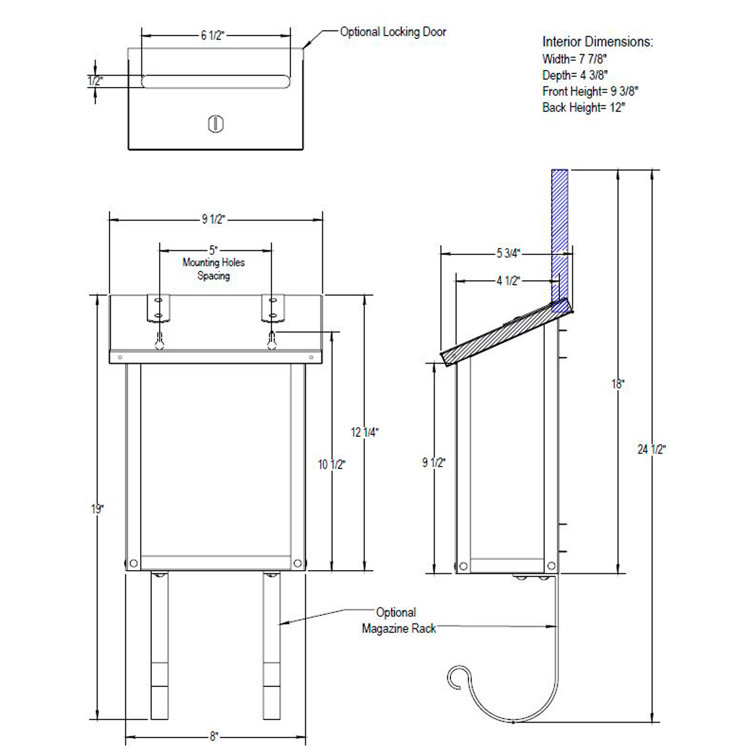 Medium Architectural Bronze and Wispy White Glass Wall Mounted Mailbox