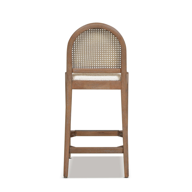 Ivory White Boucle and Oak Curved Bar Stools, Set of 2