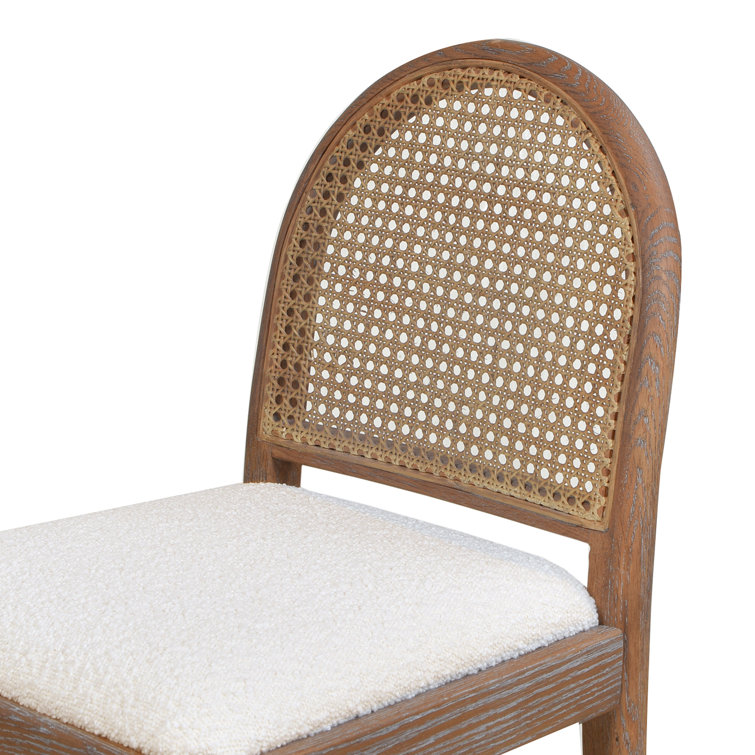 Ivory White Boucle and Oak Curved Bar Stools, Set of 2