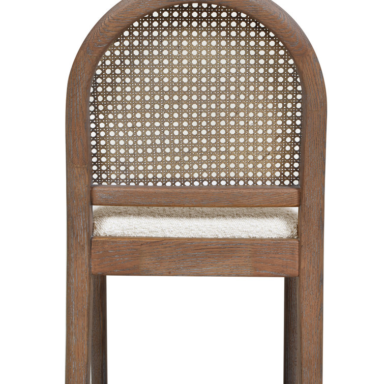 Ivory White Boucle and Oak Curved Bar Stools, Set of 2