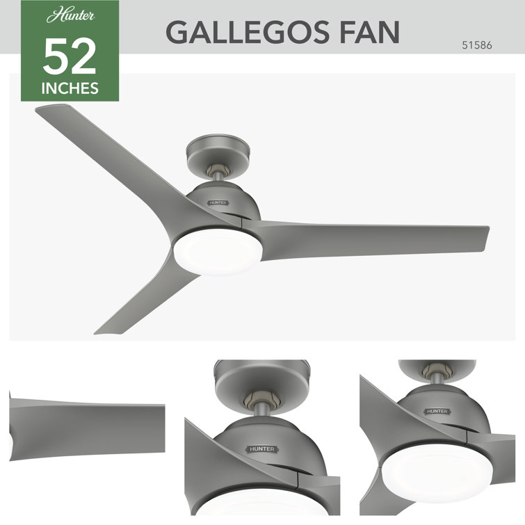 Matte Silver 52" 3-Blade Ceiling Fan with LED Light and Remote