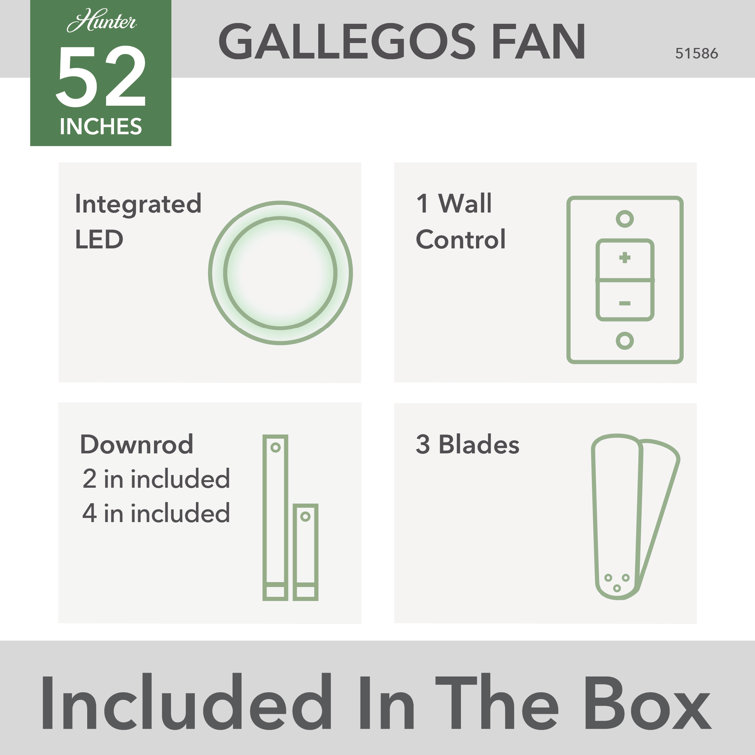 Matte Silver 52" 3-Blade Ceiling Fan with LED Light and Remote