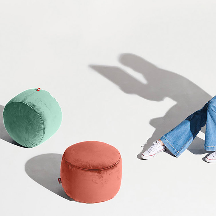 Rhubarb Velvet Round Pouf Ottoman with EPS Beads