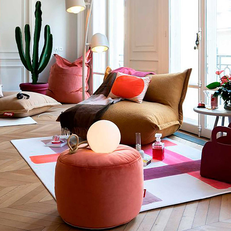 Luxurious Round Velvet Pouf Ottoman in Petrol