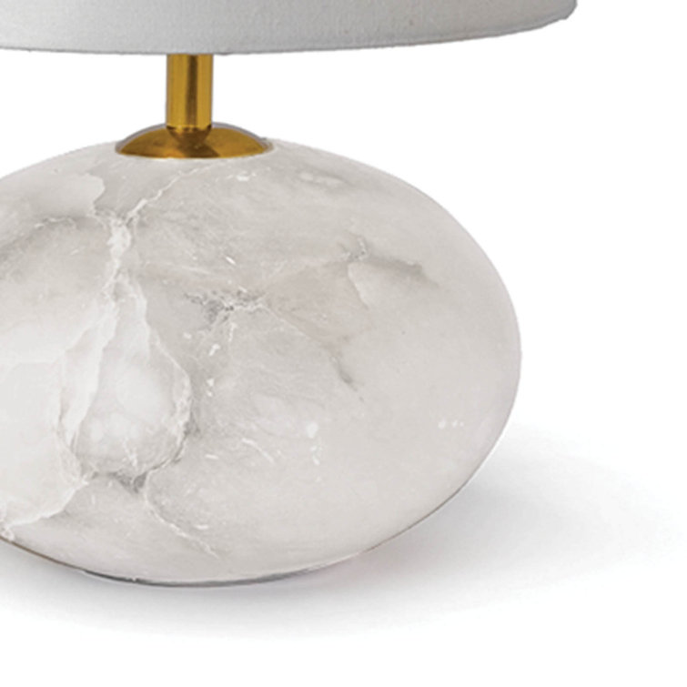 Elegant Alabaster Orb Table Lamp with Linen Shade and Brass Accents