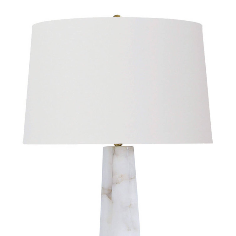 Regina Alabaster Large Table Lamp with Linen Shade and Brass Accents