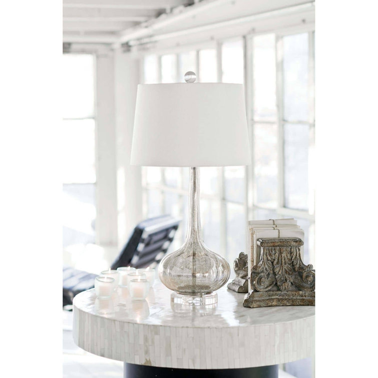 Antique Mercury Glass Table Lamp with Linen Shade